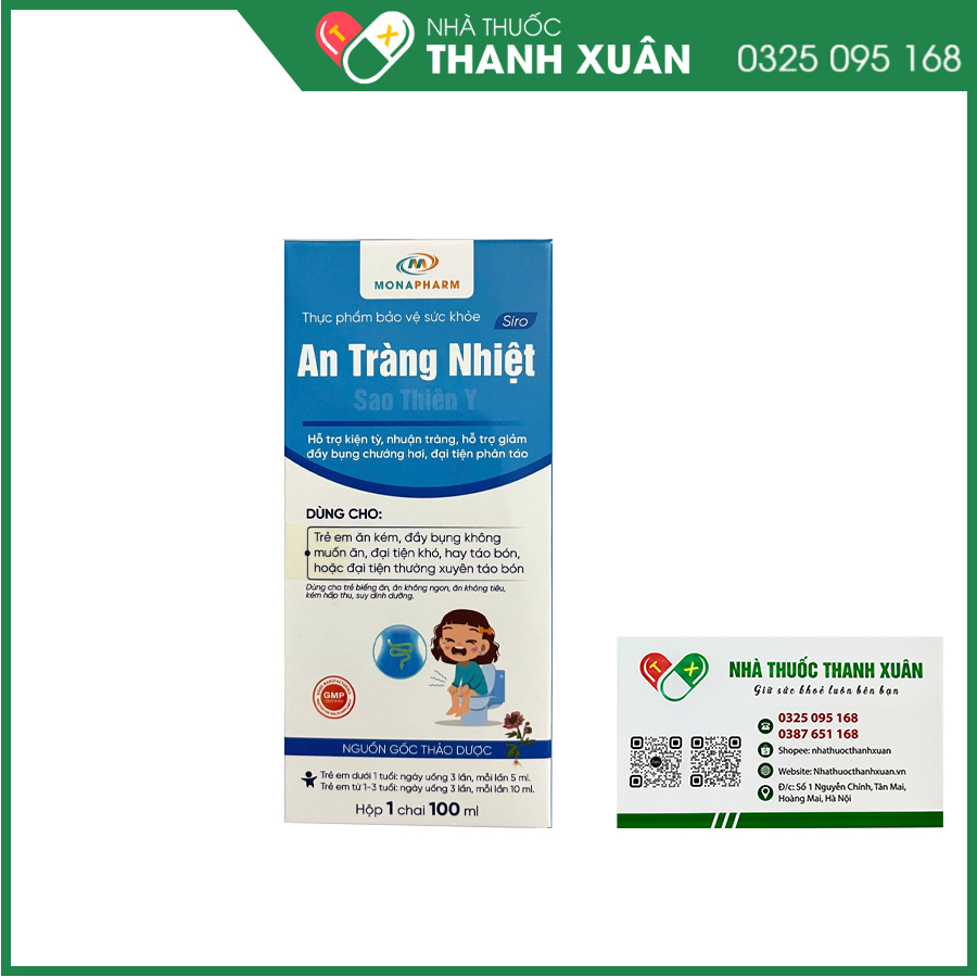 Siro An Tràng Nhiệt giúp hỗ trợ kiện tỳ, nhuận tràng, hỗ trợ giảm đầy bụng chướng hơi, đại tiện phân táo